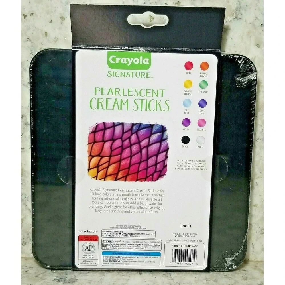 Crayola Signature Pearlescent Cream Sticks 10 Count Luxe Colors in‎ Tin NIB